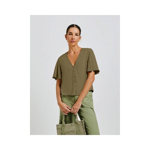 BLUSA CON BOTONES MANGA CORTA - VERDE — Hering