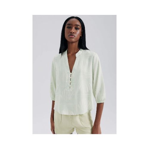 BLUSA ESTAMPADA CON MANGAS ABULLONADAS - VERDE CLARO — Hering