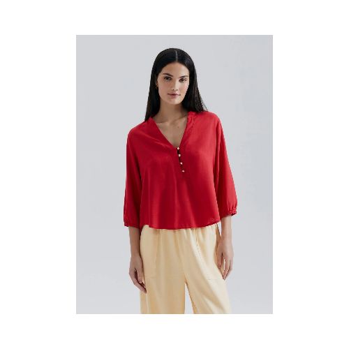 BLUSA FEMENINA ESCOTE V CON BOTONES - ROJO — Hering