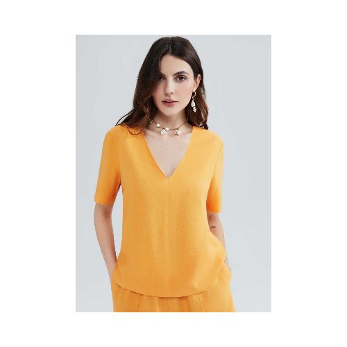 BLUSA MANGA CORTA DE LINO - NARANJA — Hering