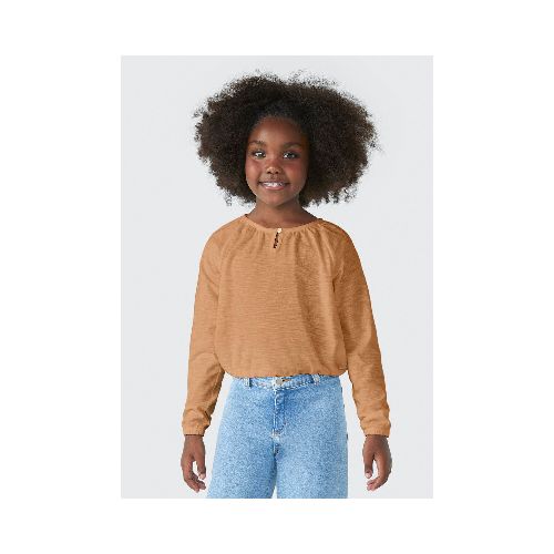 BLUSA INFANTIL CON PUÑOS ELASTIZADOS - MARRON — Hering