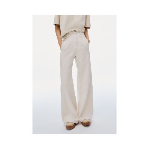 PANTALÓN DE CINTURA ALTA CON BOLSILLOS - BEIGE — Hering