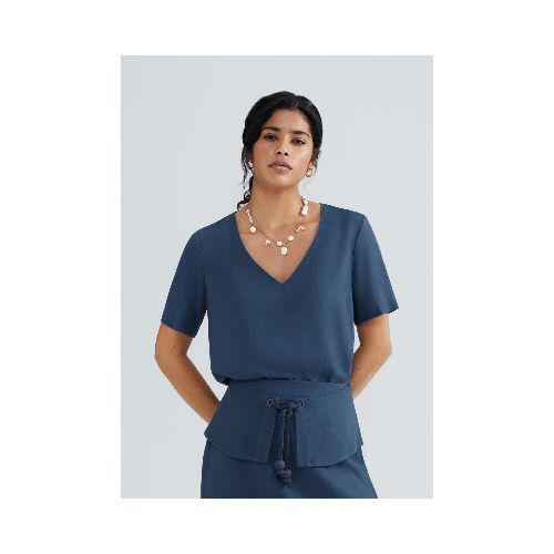 BLUSA MANGA CORTA DE LINO - AZUL — Hering