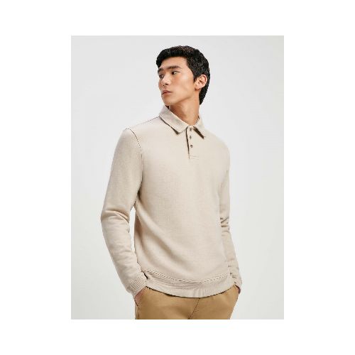 BUZO BÁSICO CON BOTONES - BEIGE — Hering