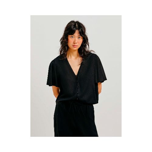 BLUSA CON BOTONES MANGA CORTA - NEGRO — Hering