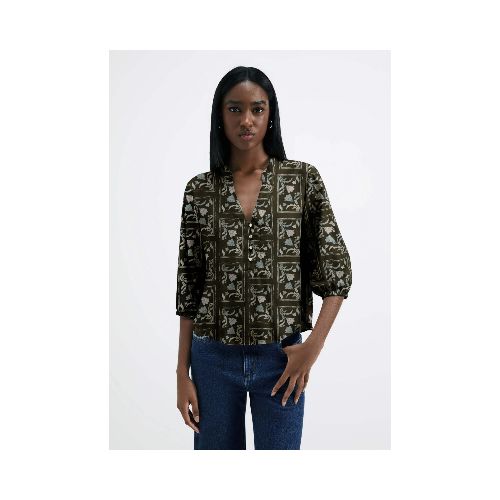 BLUSA ESTAMPADA CON MANGAS ABULLONADAS - VERDE — Hering