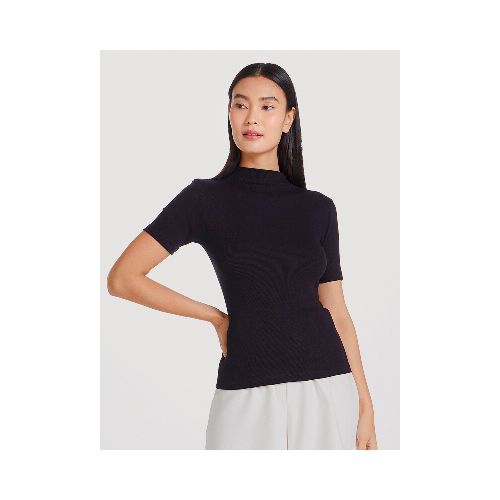 BLUSA CON CUELLO ALTO - NEGRO — Hering