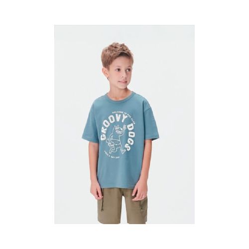 CAMISETA INFANTIL OVERSIZE CON ESTAMPA - VERDE — Hering