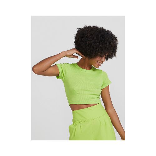 BLUSA CROPPED EN TELA ACANALADA - VERDE — Hering