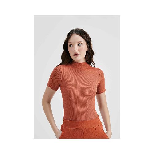 BLUSA CON CUELLO ALTO - NARANJA — Hering