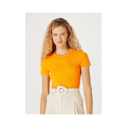 BLUSA CROPPED EN TELA ACANALADA - NARANJA — Hering