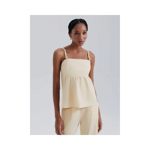 BLUSA CON BRETEL AJUSTABLE DE LINO - BEIGE — Hering