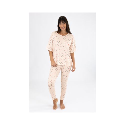 Pijama legging rib heart - Marfil