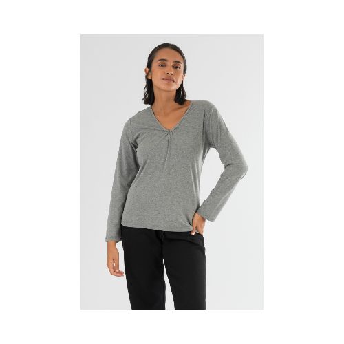 Remera básica algodón elastano - Gris melange