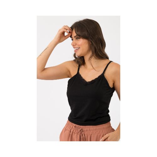 Musculosa con puntilla - Negro