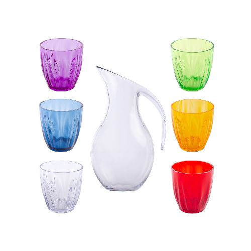 SET - JARRA + 6 VASOS MULTICOLOR PLÁSTICO RECICLADO GUZZINI 271357