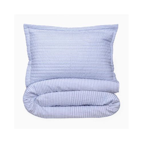 SET CUBRECAMA - 2 PLAZAS ALGODON-Y-POLIESTER AZUL COTTON STRIPES AZUL BLANCO 275785002