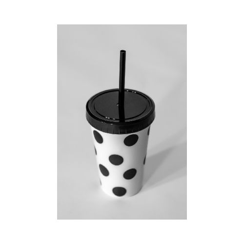 Vaso Con Tapa + Sorbito Lunares Y Corazones - Estampado 2