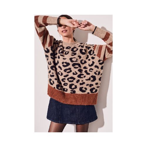 Sweater Animal Print Mangas Rayadas - Multi