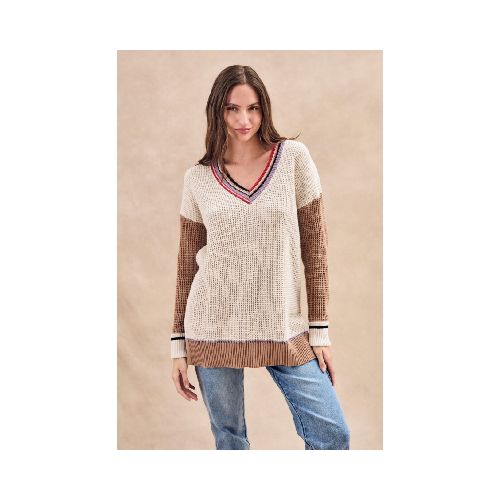 Sweater Escote V Combinado - Multi