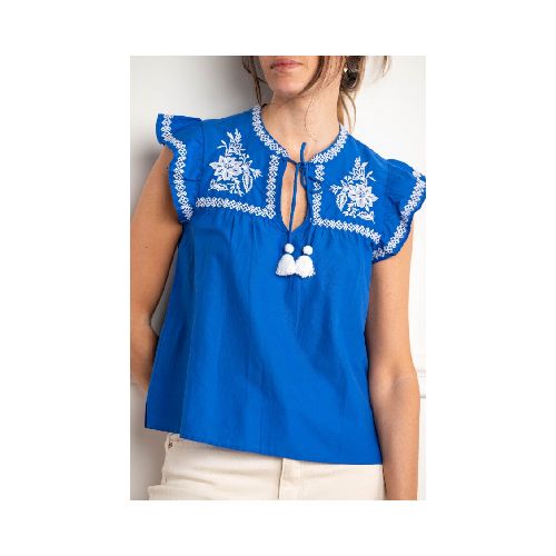 Blusa Bordado - Azul Francia