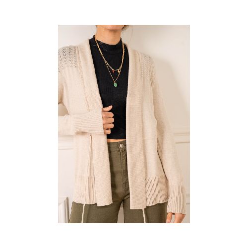 Cardigan C/solapa Algodón Elastano - Beige Melange