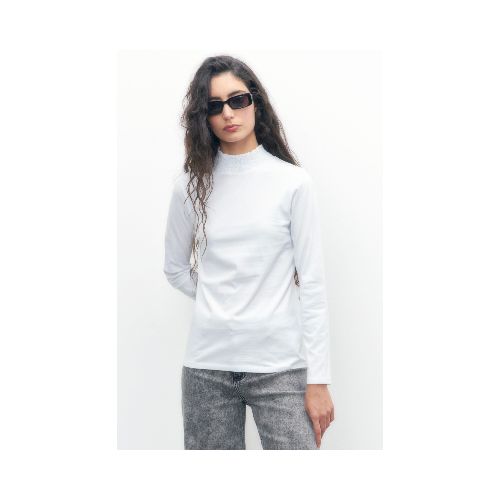 Media polera con punto smock - blanco