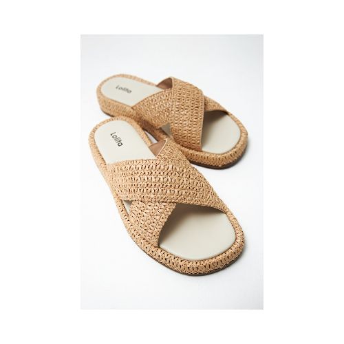 Sandalia cruzada de yute Alva - beige