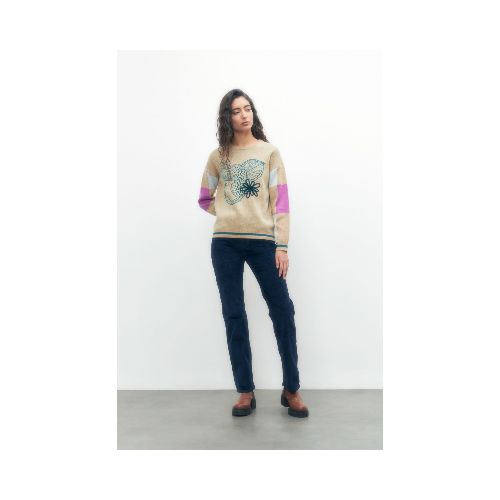 Sweater con jacquard leopardo - tostado melange