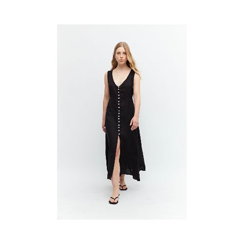 Maxi vestido con botones - negro