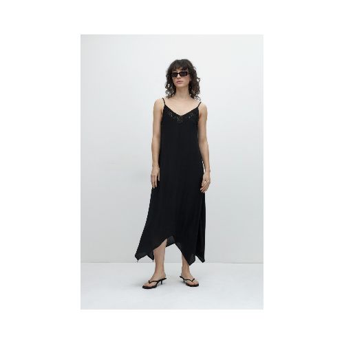 Maxi vestido con encaje - negro