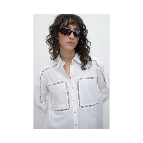 Camisa oversized con vainillas - blanco