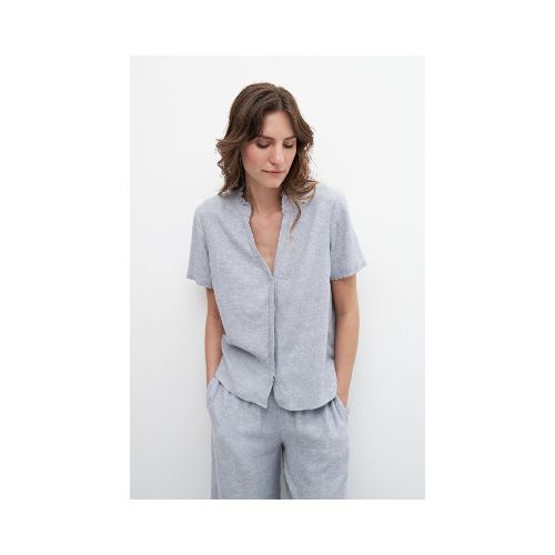 Blusa de lino con volados - gris melange