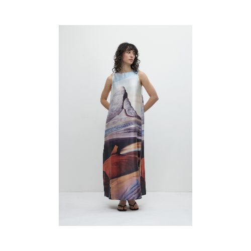 Maxi vestido con estampa paisaje - celeste