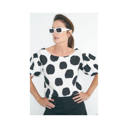 Blusa con estampa a lunares - blanco