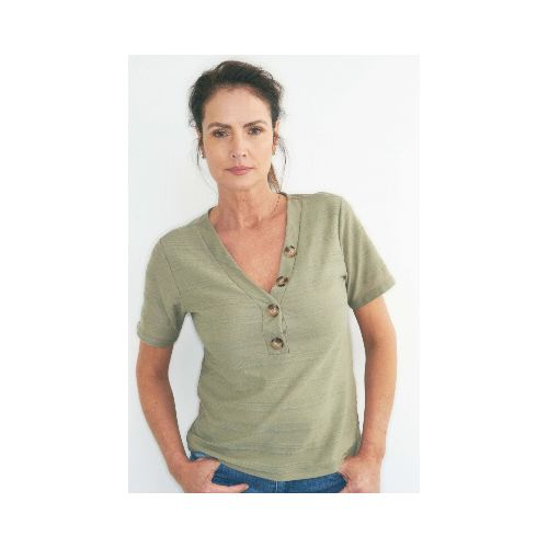 Blusa escote V con botones - verde oliva