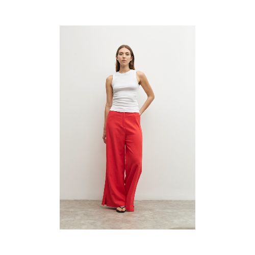 Pantalón ancho de lino con tajo - rojo