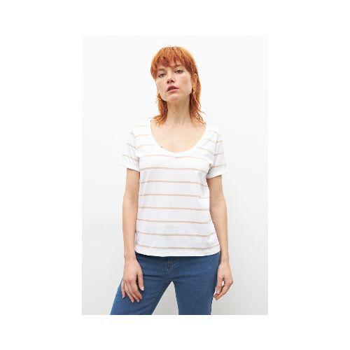 Remera rayada escote en V - blanco