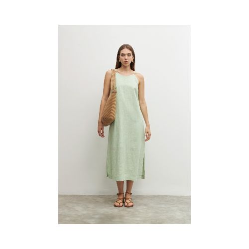 Vestido de lino con tajos - verde manzana