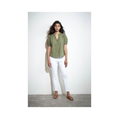 Blusa de broderie - verde oliva