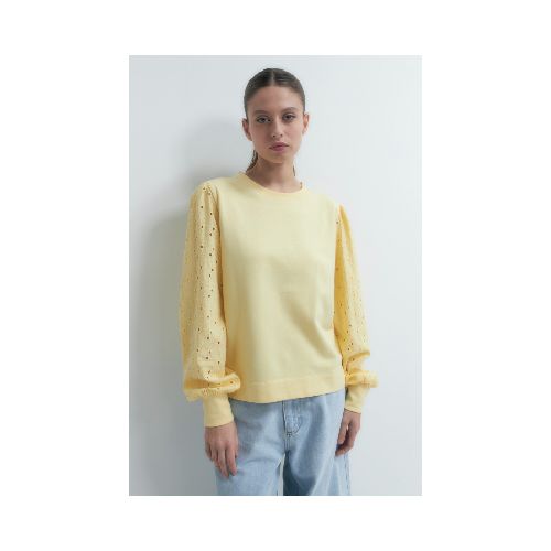 Sweatshirt con mangas de broderie - amarillo