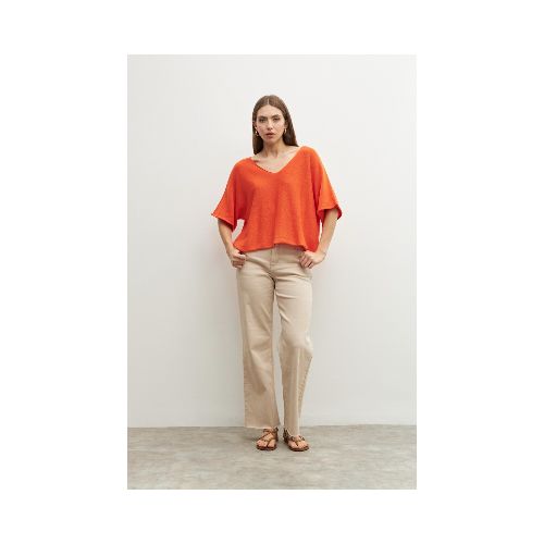 Sweater oversized escote V - naranja