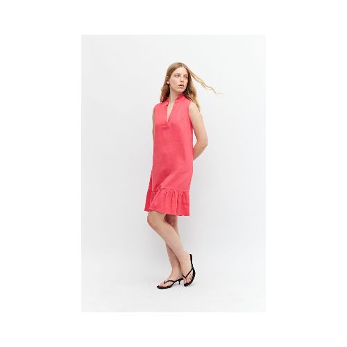 Vestido de lino con volado - fucsia