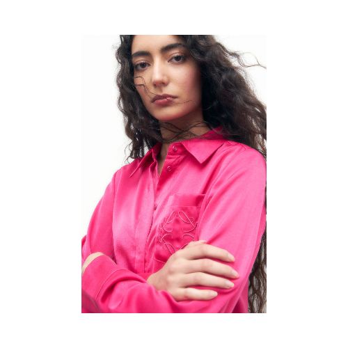 Camisa saten con bolsillo - fucsia