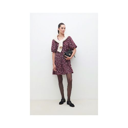 Vestido midi estampa floral - bordo