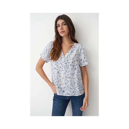 Blusa escote V estampado floral - celeste