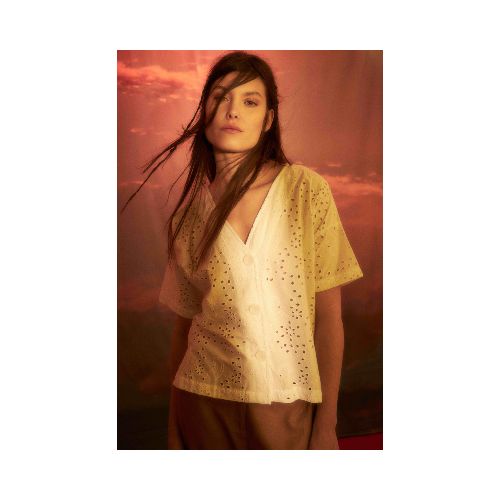 Blusa de borderie escote V - blanco