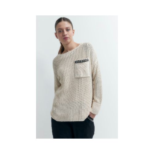 Sweater con bolsillo bordado - beige