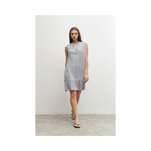 Vestido de lino con volado - gris melange