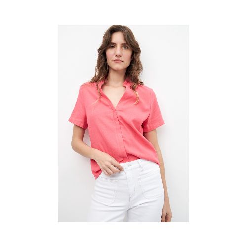 Blusa de lino con volados - fucsia